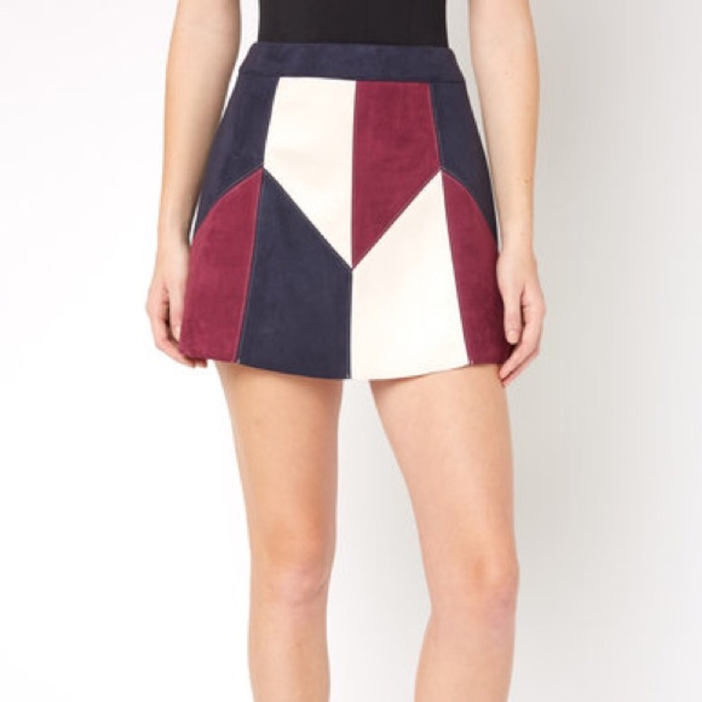 Abbeline Navy Geometric Patchwork Suede Mini Skirt - image 6